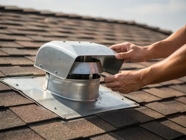 Colchester Dryer Vent Cleaning certified technician safely cleaning a roof-mounted dryer vent in Colchester
