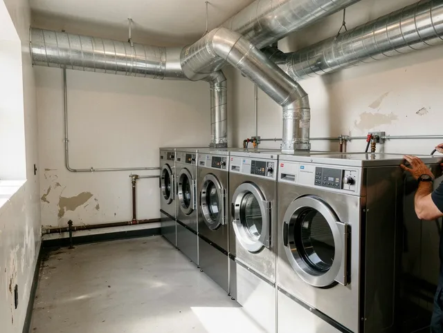 Colchester Dryer Vent Cleaning team performing large-scale commercial dryer vent cleaning in Colchester