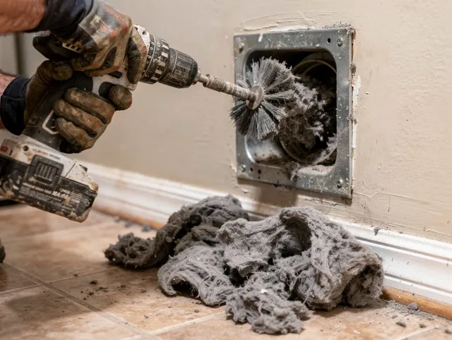 Certified Colchester Dryer Vent Cleaning technician performing dryer vent cleaning in Colchester